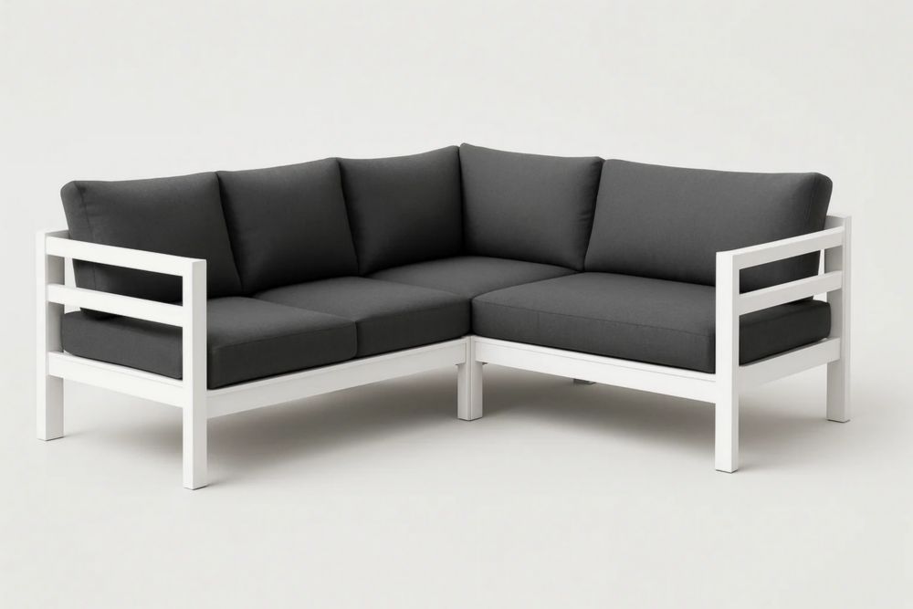 Ecksofa Gartenmöbel-Set Aluminium Polyester Dunkelgrau Weiß 210x210x72 cm
