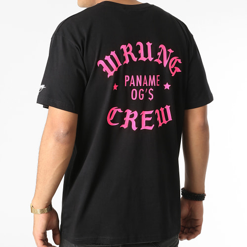 Tee Shirt Oversize Large Crew Noir Rose Fluo