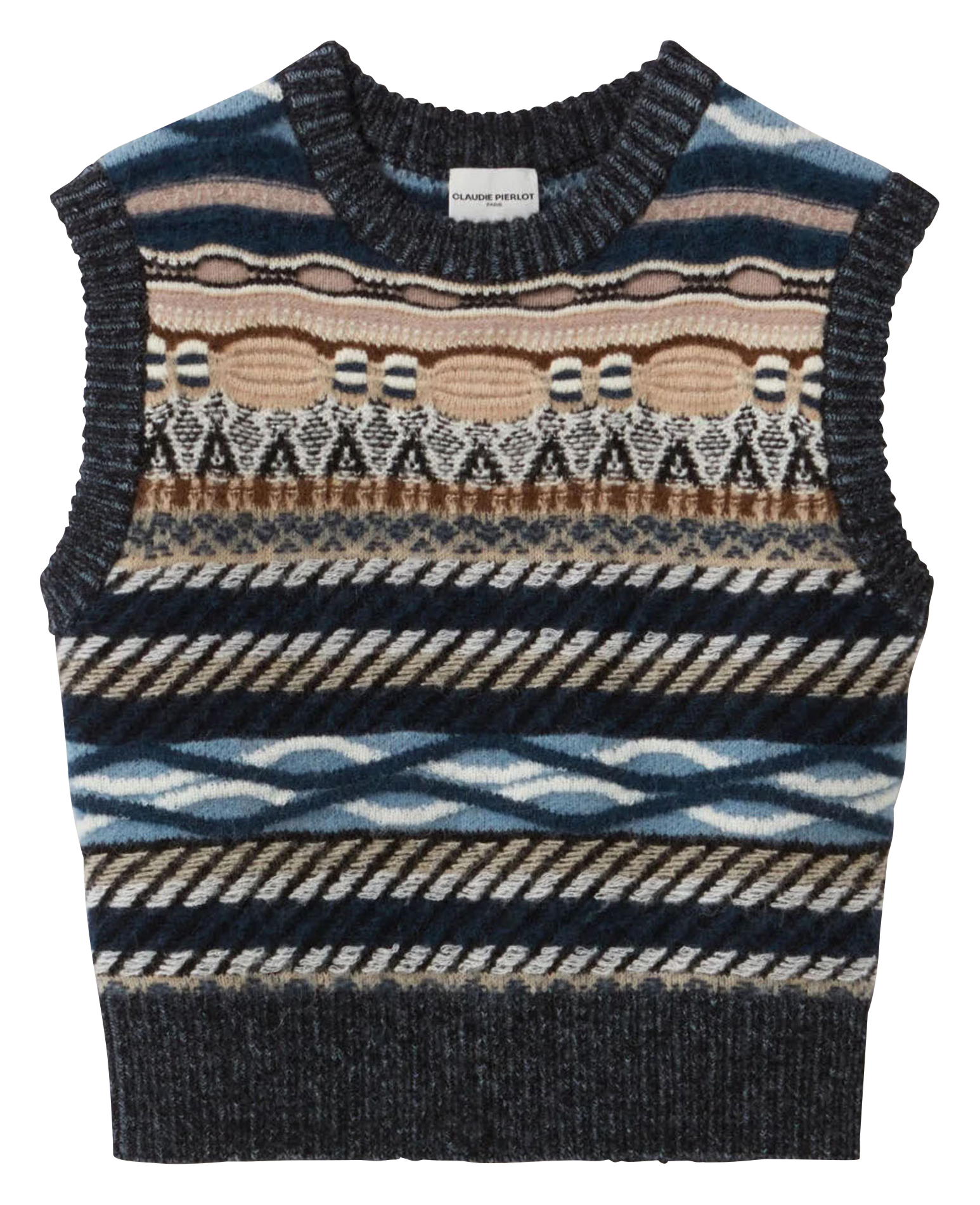 Pull court sans manches rayé en laine mélangée | Multicolore