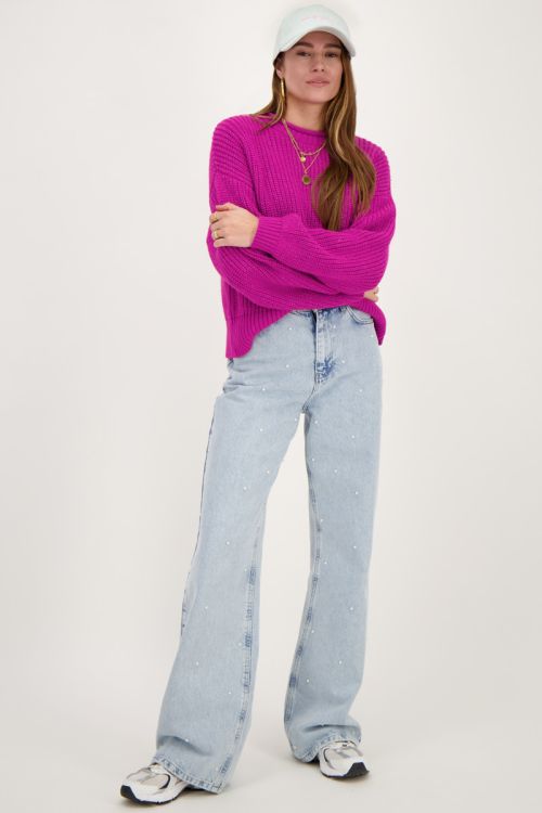 Paarse oversized trui met opstaande kraag