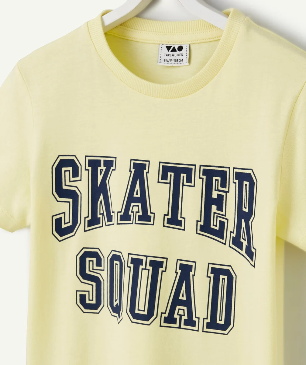 T-SHIRT MANCHES COURTES GARÇON 100% COTON JAUNE THÈME CAMPUS