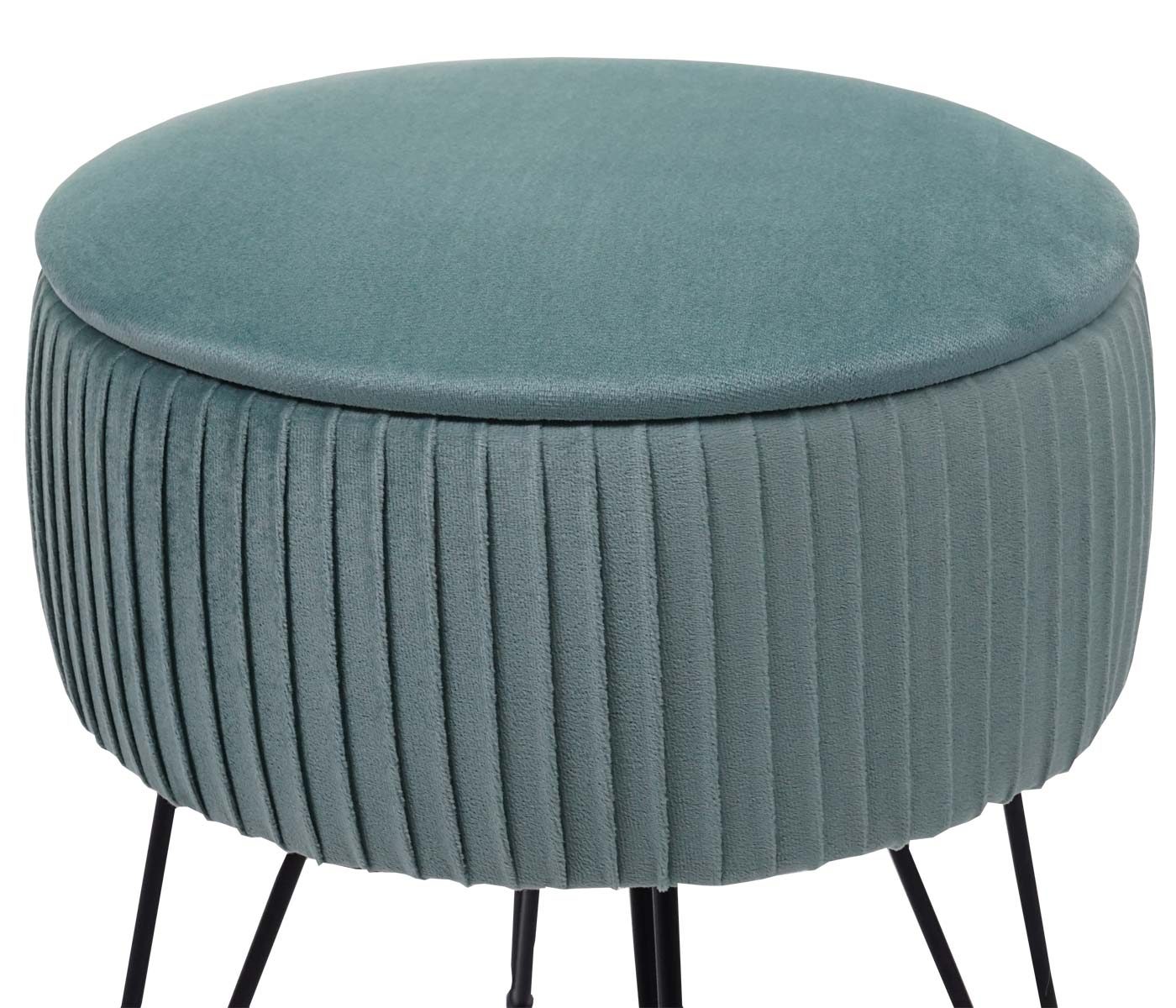 Sitzhocker MCW-K47, Hocker mit Staufach, Ø 33cm, Samt-Optik ~ grün, Gestell schwarz