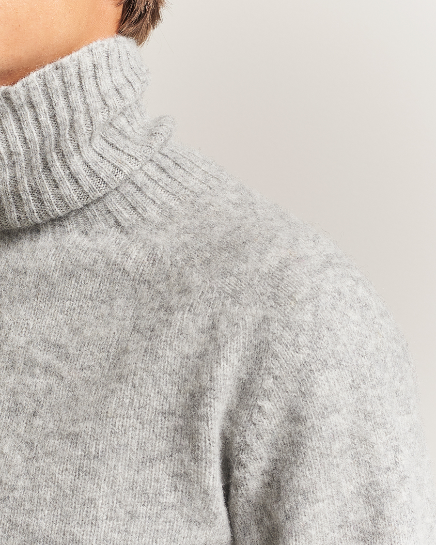 Harley Of Scotland Brushed Supersoft Lambswool Rollneck Silver