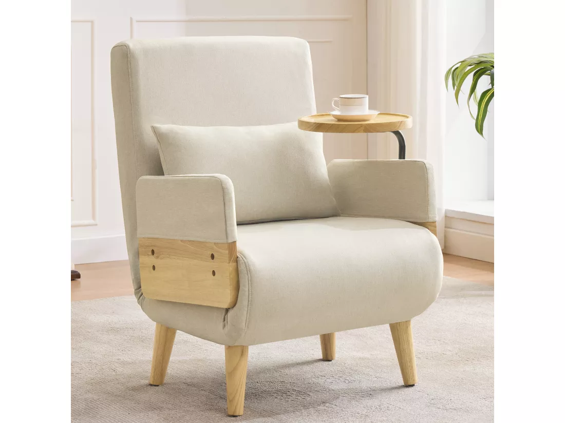 Fauteuil convertible 3 en 1, Canapé-lit pliant - 58 x 67 x 88 cm - Tissu en lin - avec fonction couchage - Beige