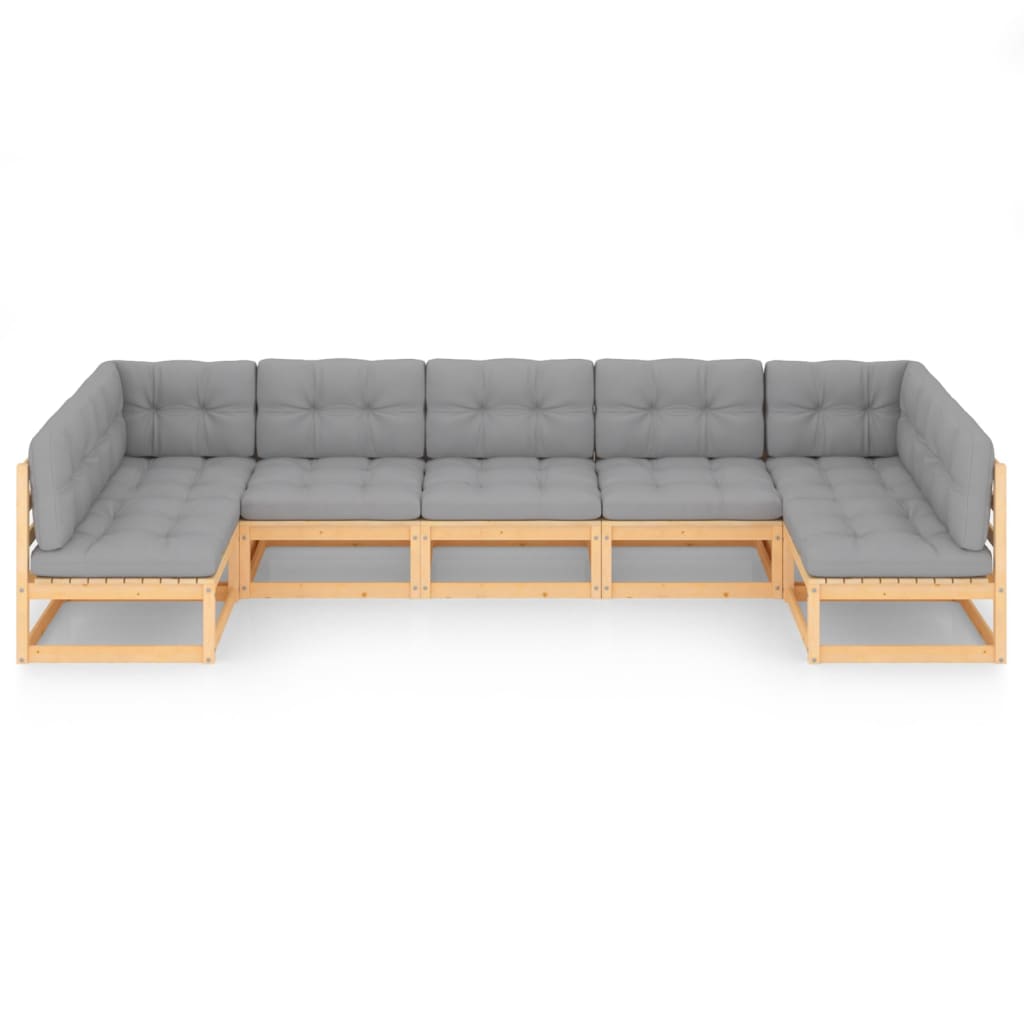 Salon de jardin meuble d'extérieur ensemble de mobilier 7 pièces avec coussins bois de pin massif