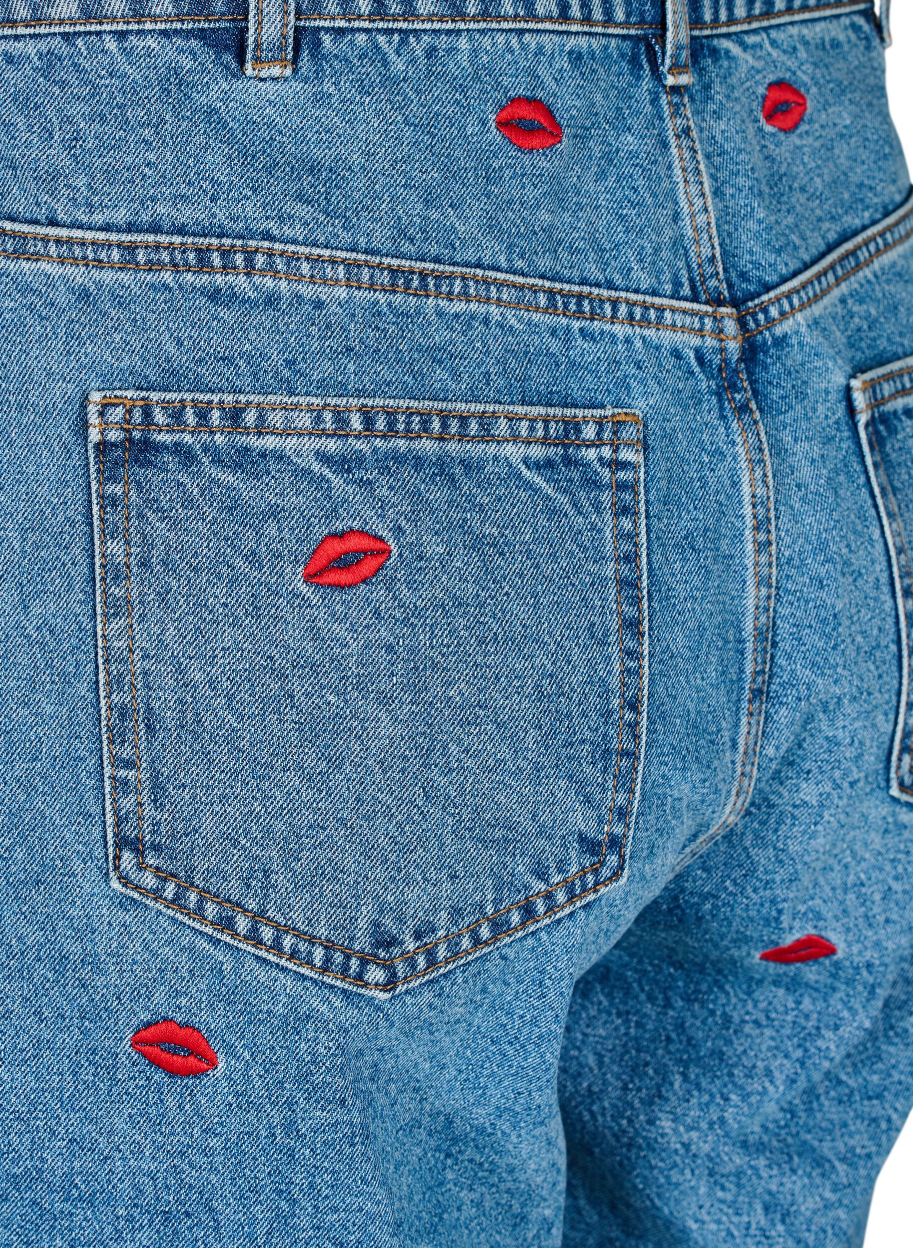 Mille mom fit jeans med broderi