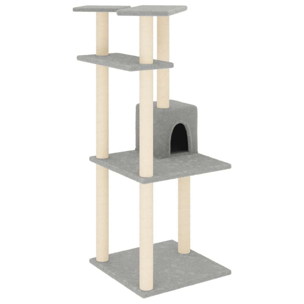 Arranhador para gatos vidaXL com postes de sisal cinza claro, 123 cm