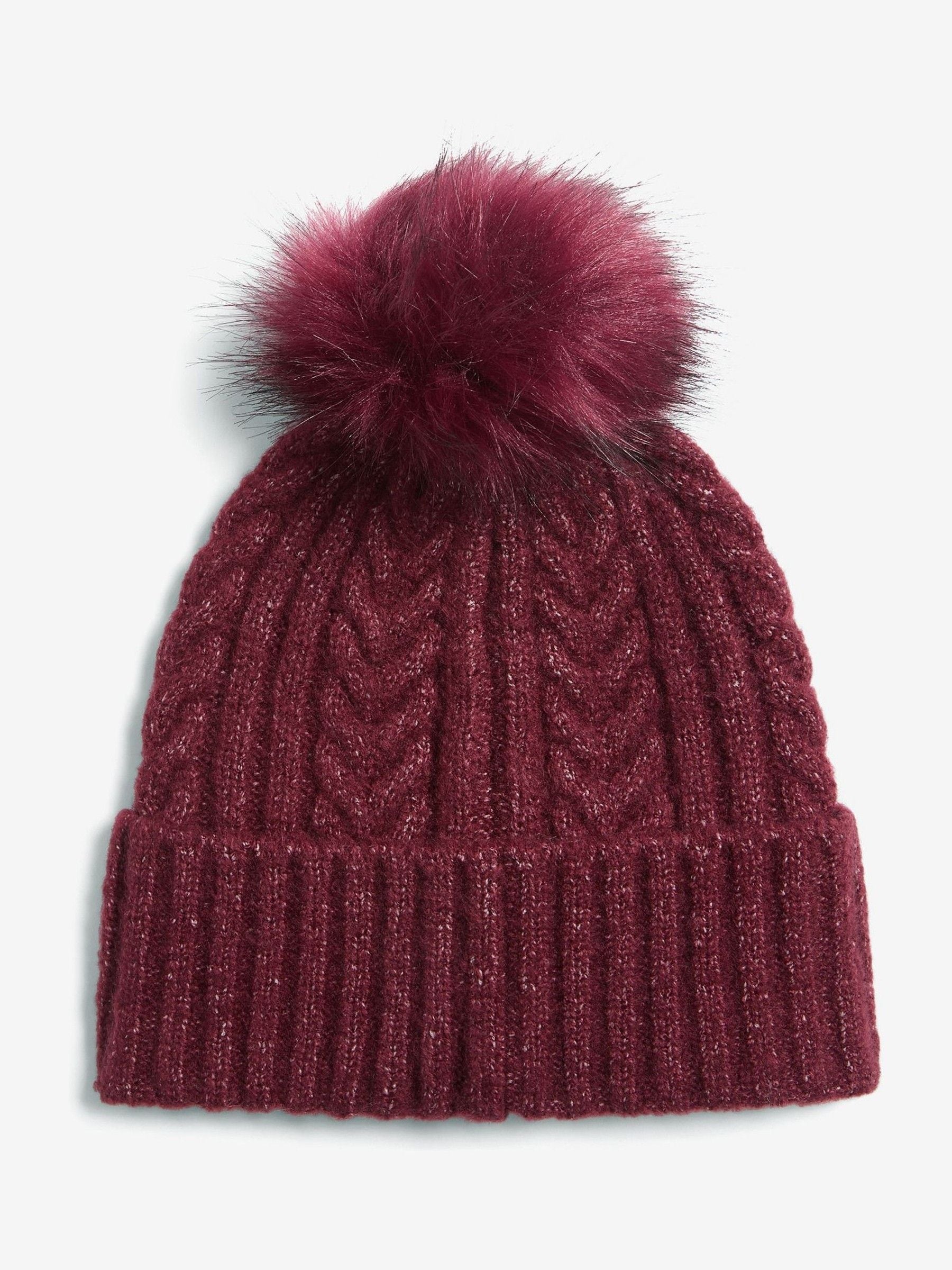 Bordeauxrood - Lipsy Cosy Cable Pom Hat