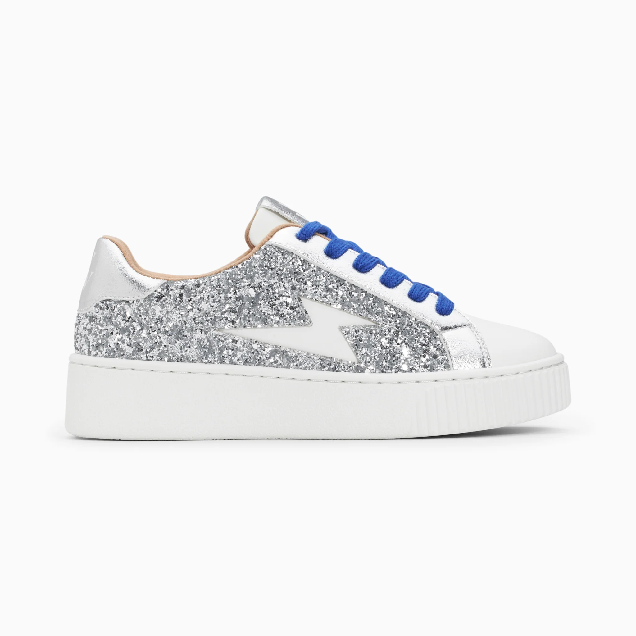 Sneakers-Baskets éclair Elise argent pailleté à lacets