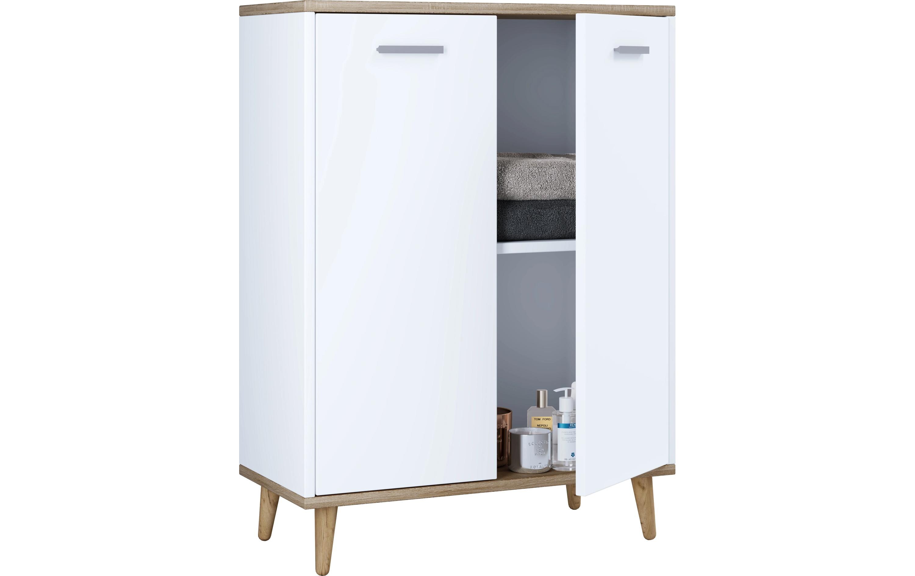 Kommode Landos 60 x 81.4 cm, Weiss/Honig-EicheAufbewahrungsschrank