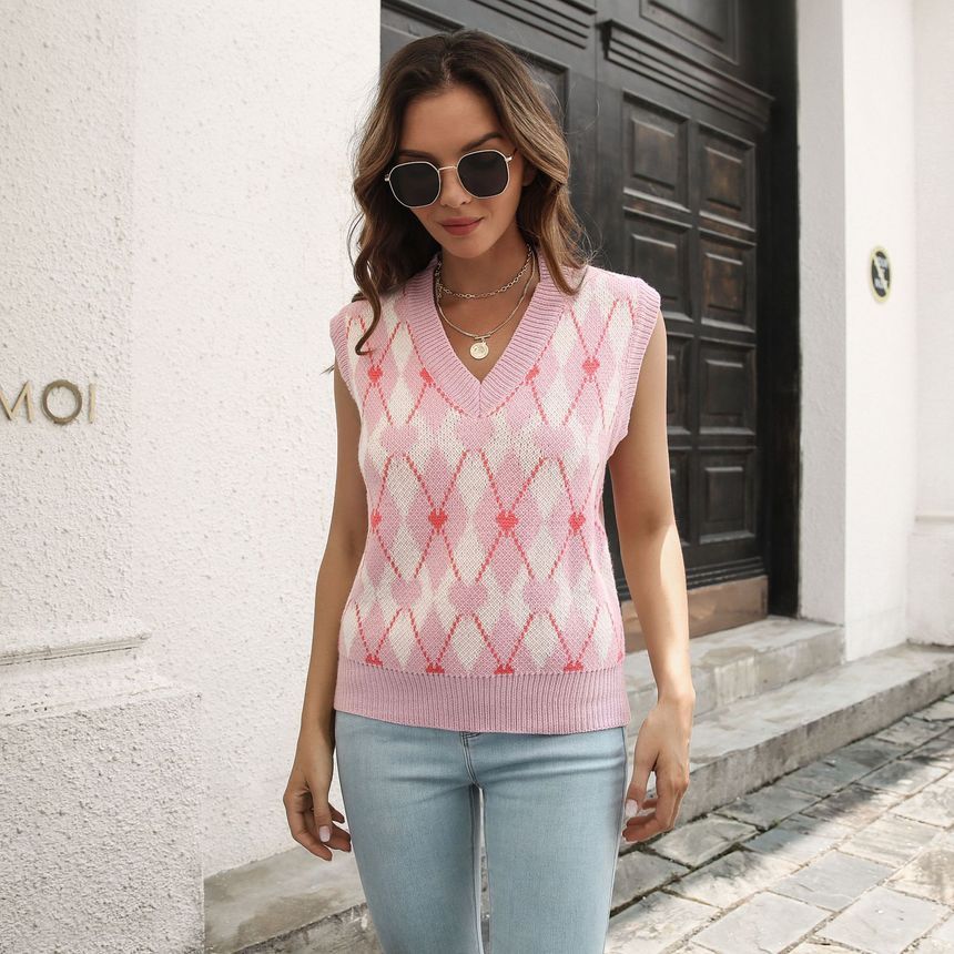 Caranello - V-hals hart Argyle trui vest