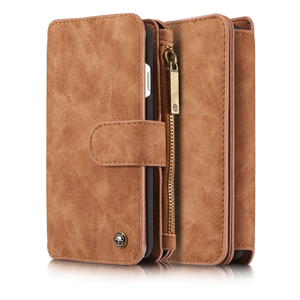 iPhone SE (2022/2020) / 8 / 7 3in1 Leder Tasche   Magnet Hardcase und Karten Etui (Vertikal Ausklappbar) - Hellbraun