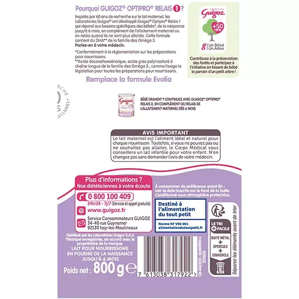 Guigoz Evolia A2 Lait 1er Age 800g