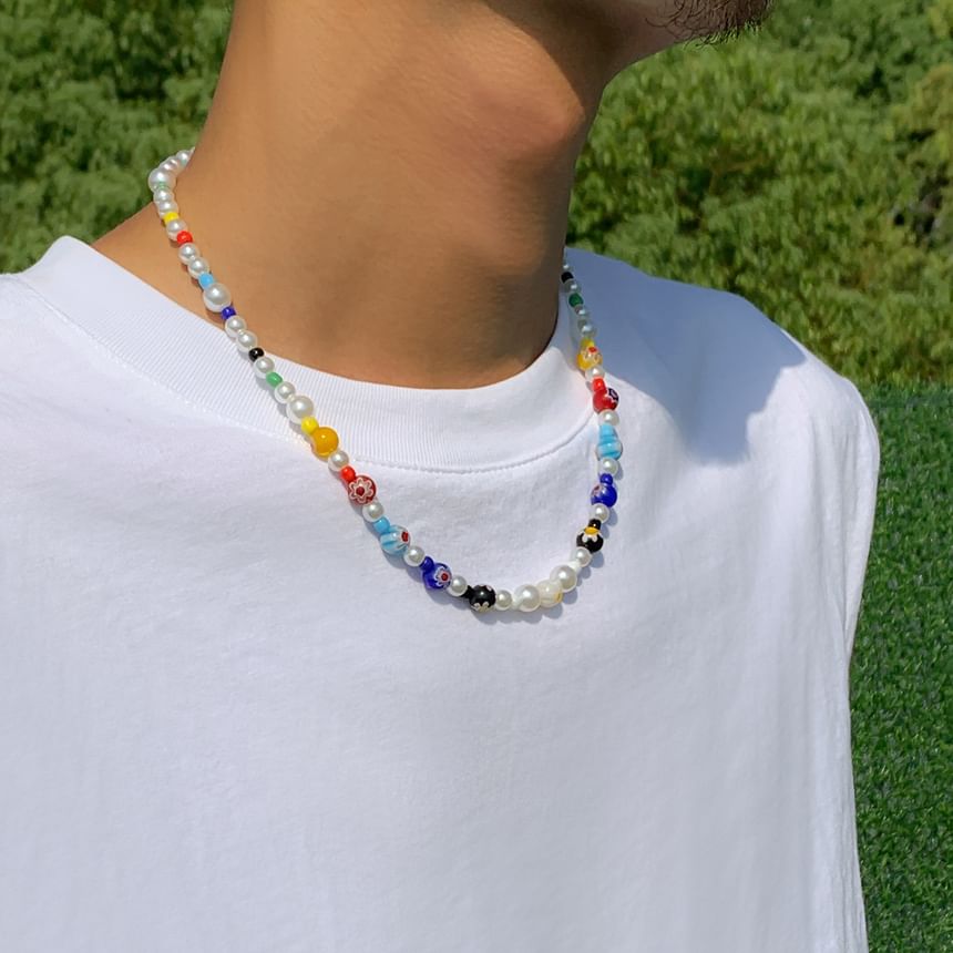 Gretlyn - Glaze Bead Faux Pearl Necklace