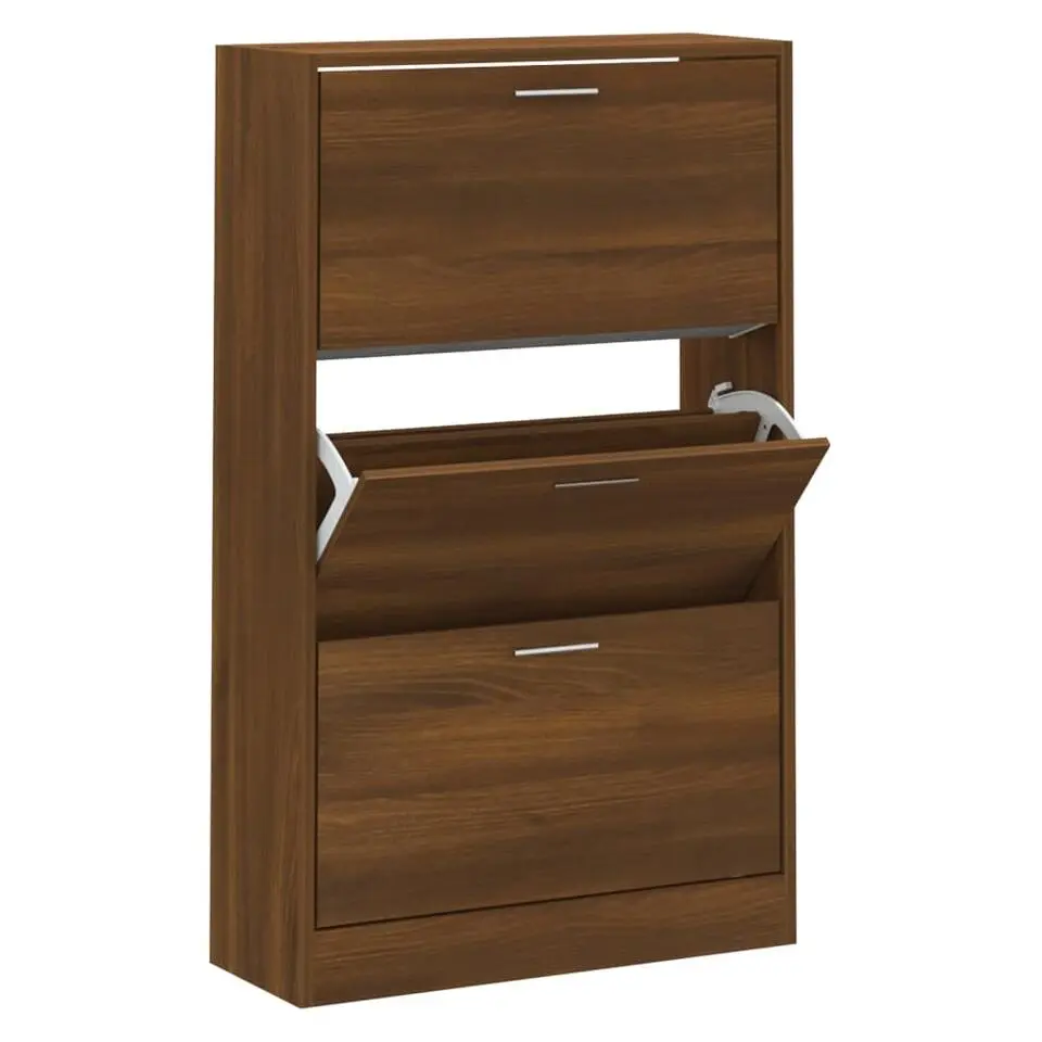 vidaXL - Schoenenkast 6 paar met 3 kleppen - Bruin eiken - Hout - 63x24x103 cm