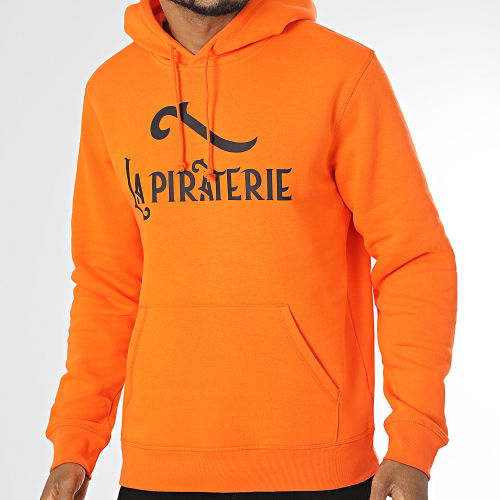 Sweat Capuche Logo Orange Noir