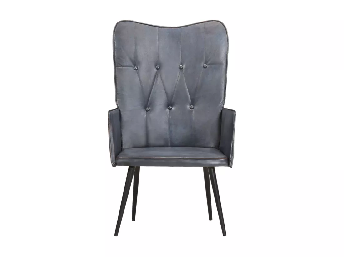 Fauteuil à oreilles Gris Cuir véritable