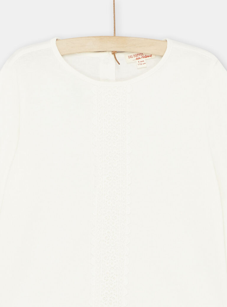 T-shirt écru avec broderie anglaise fille