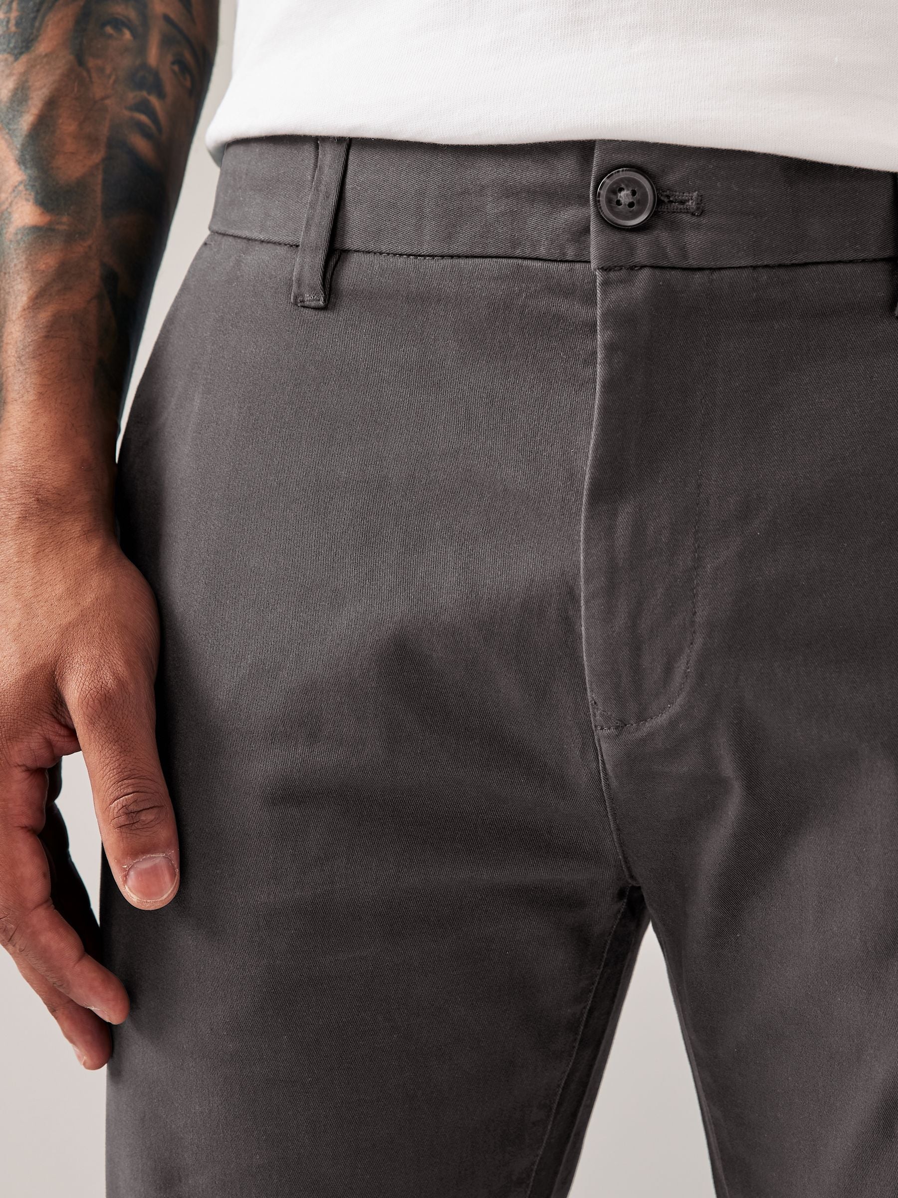 Donkergrijs - Skinny-fit stretchchino