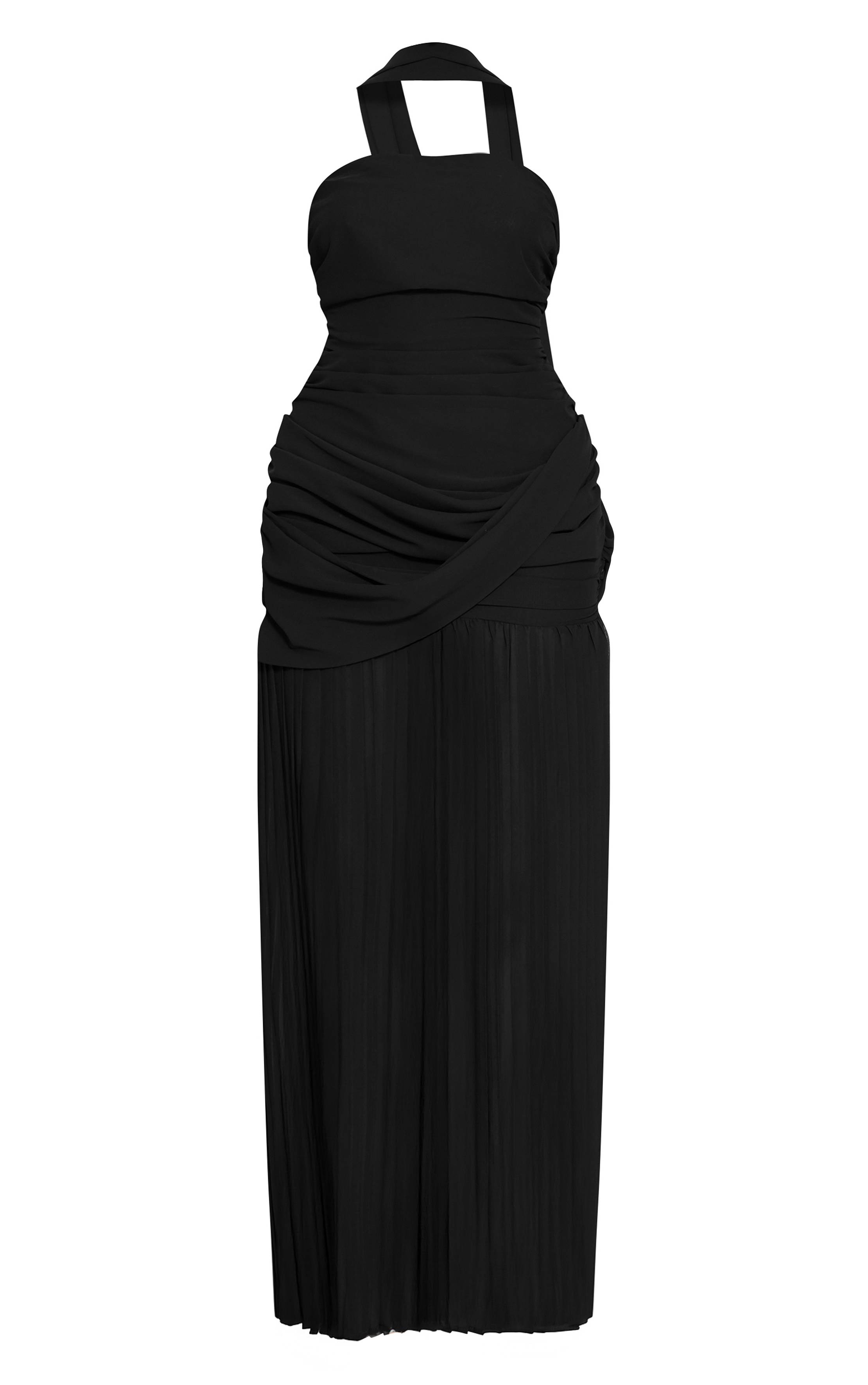 Noir Robe Longue Froncée Bandeau Avec Détail Foulard En Mousseline