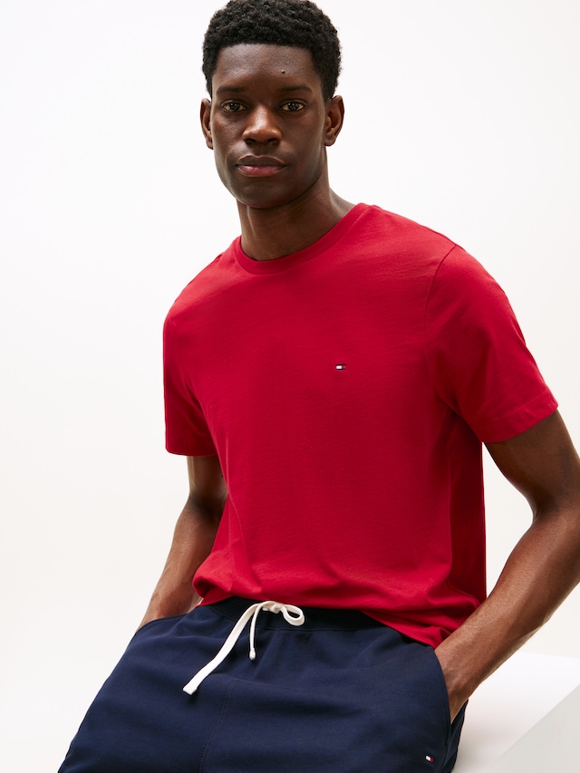 Tommy Hilfiger T-Shirt »ESSENTIAL REG FIT SOLID TEE mit Stickerei und Rundhals«, unifarben, casual, regular fit, Baumwolle, Rundhals