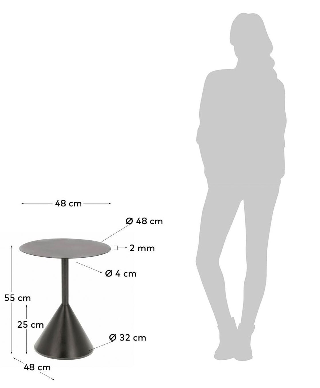 Kave Home Beistelltisch YINAN 48 x 55 cm schwarz
