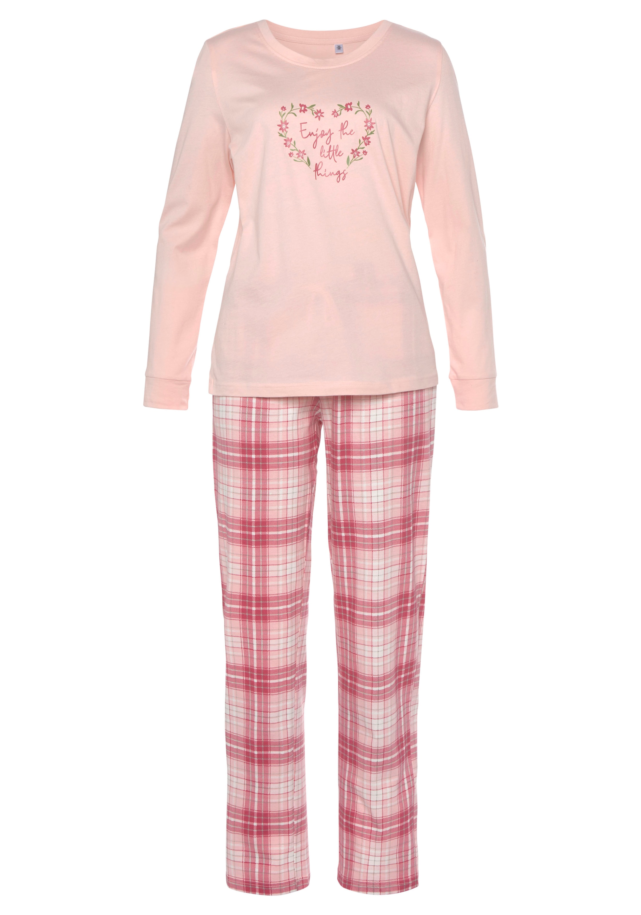 Vivance Dreams Pyjama 2 Stück, 4 Stk. tlg., mit Karo- und Blumendruck im Doppelpack