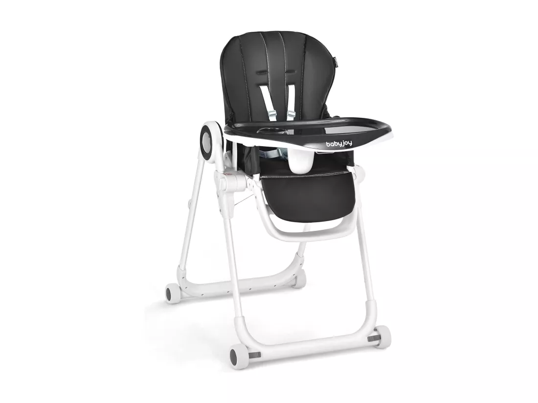 Chaise Haute pour Bébé, avec 6 Hauteurs Réglables de 6 à 36 Mois, Ceintures de Sécurité à 5 Points, Plateau Double Sécurisé, Jusqu'à 15 kg Noir