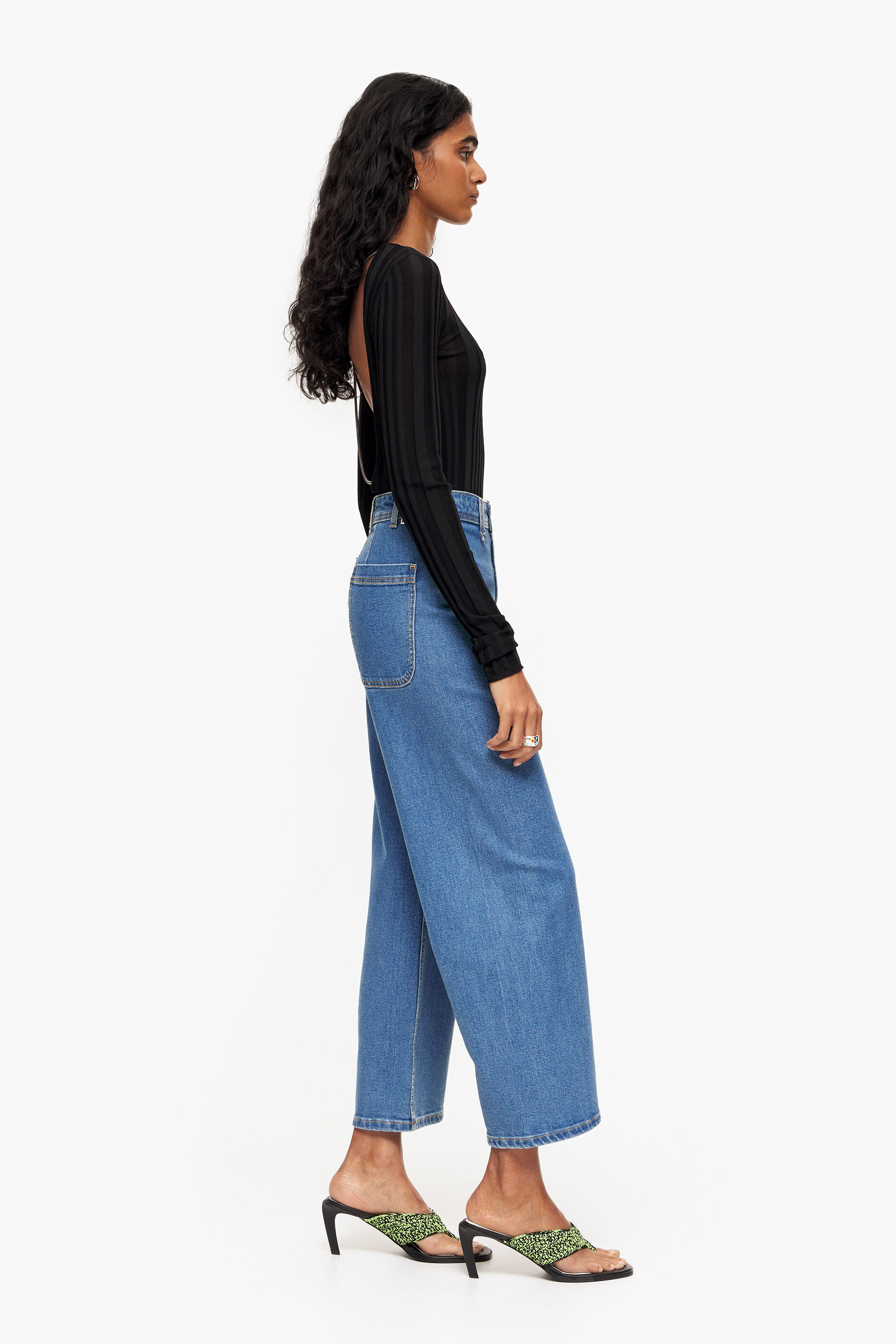 CULOTTE - Calça jeans azul de cintura alta