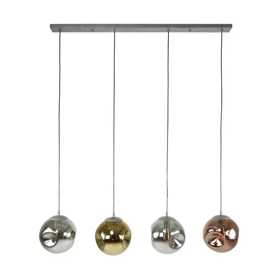 Industriële hanglamp Ada gekleurd glas 4-lichts 25x130x150 cm Zilver