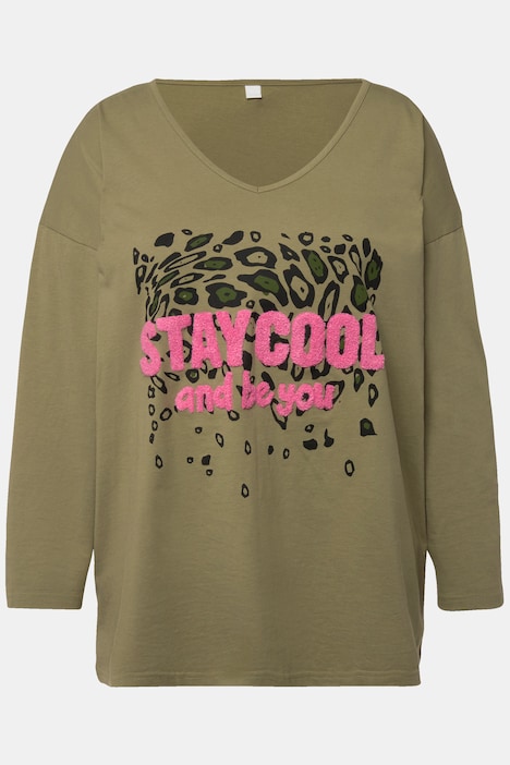 T-Shirt, oversized, Stay Cool, V-Ausschnitt, Langarm