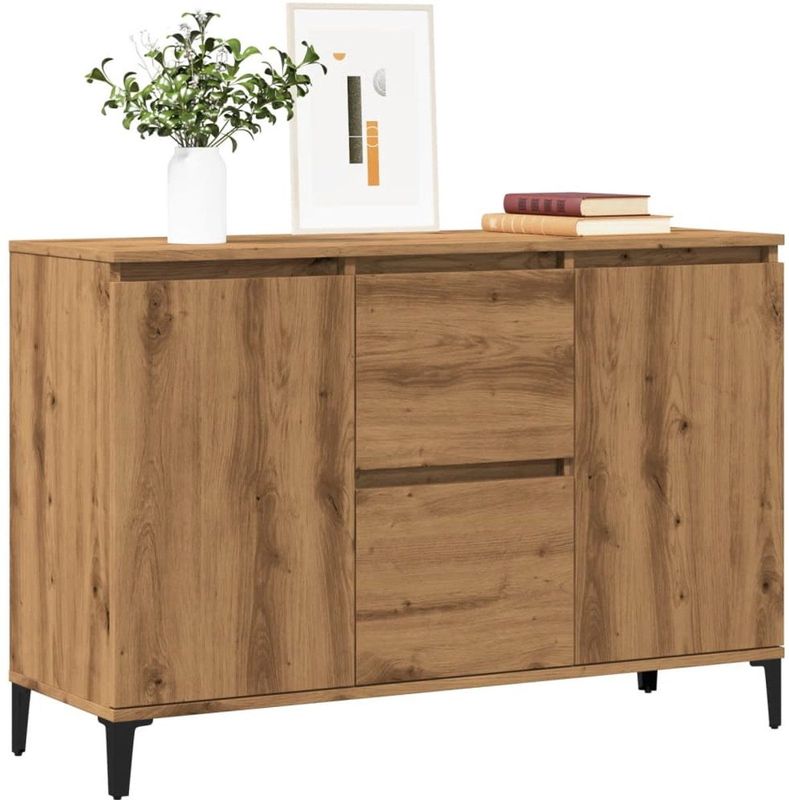 vidaXL - Dressoir - Eikenkleurig - Bewerkte Hout - 2 Lades en 2 Deuren