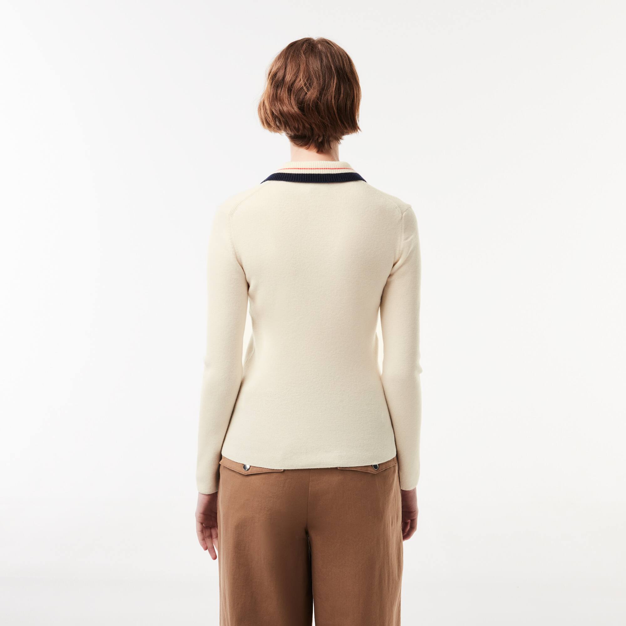 Pull col polo héritage fabriqué en France en maille côtelée Pullovers - Blanc - Lacoste - Femme