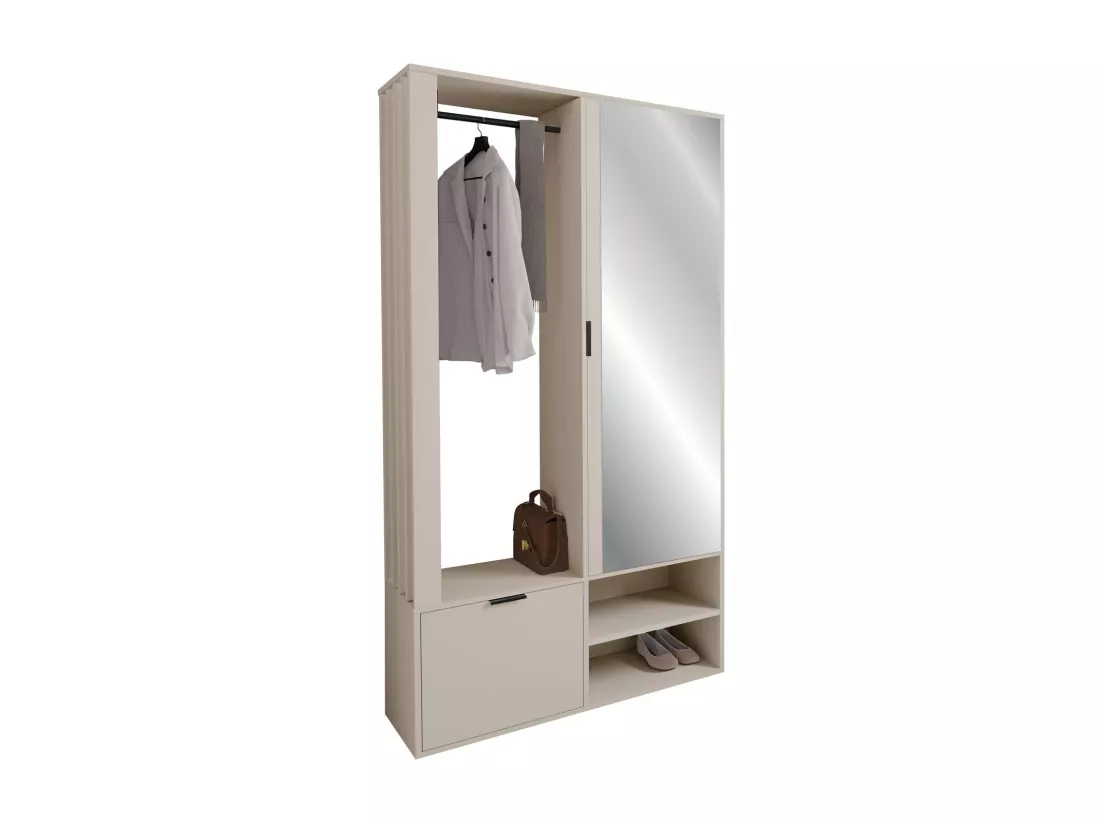 Meuble d'entrée Stanton 145, 190x100x33cm, Miroir, Cachemire, Stratifié, À poser