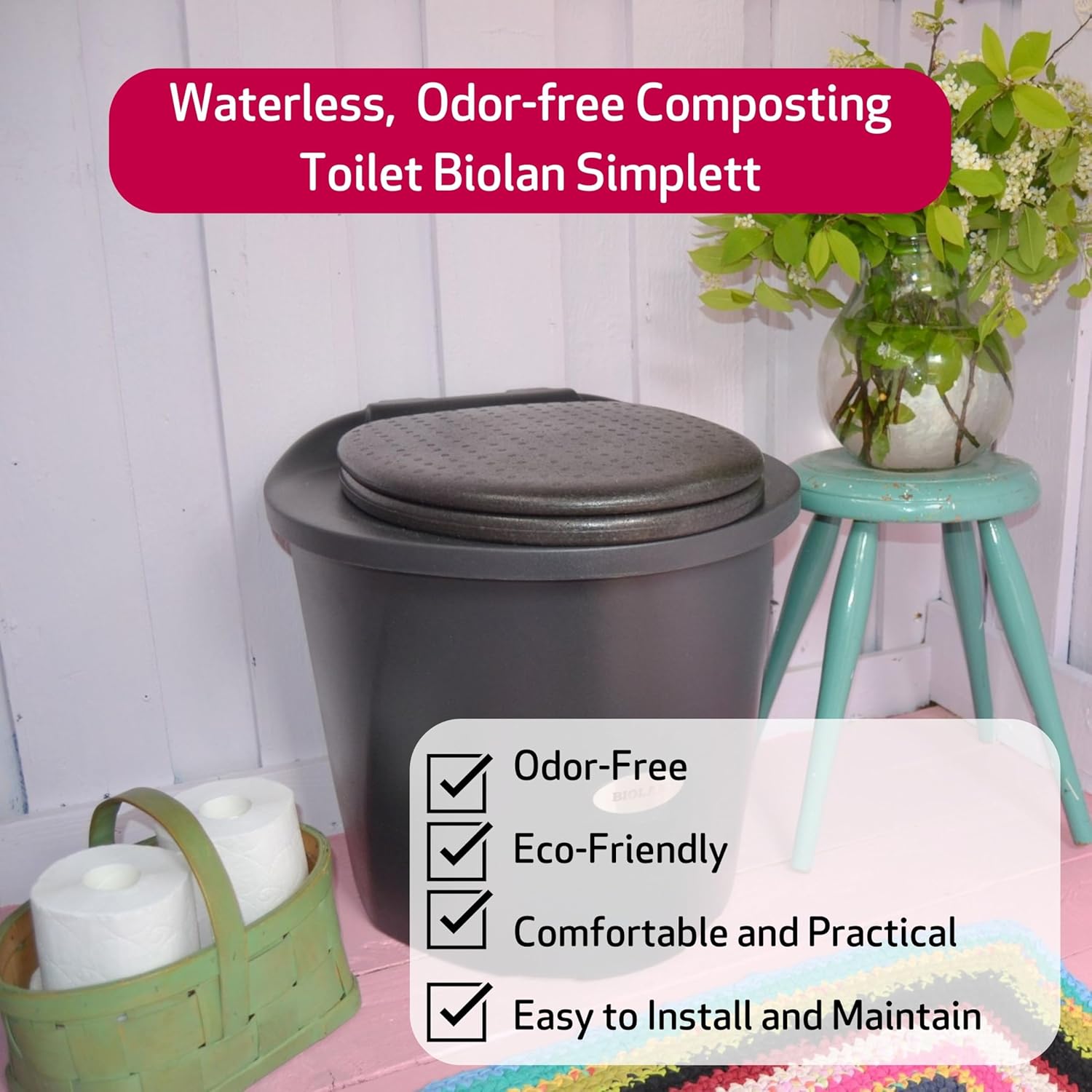 Biolan Simplett Bio Trenntoilette - Wasser oder Strom nicht erforderlich. Kompakt Trockentoilette - geruchsfrei, hygienisch. Trockentrenntoilette.
