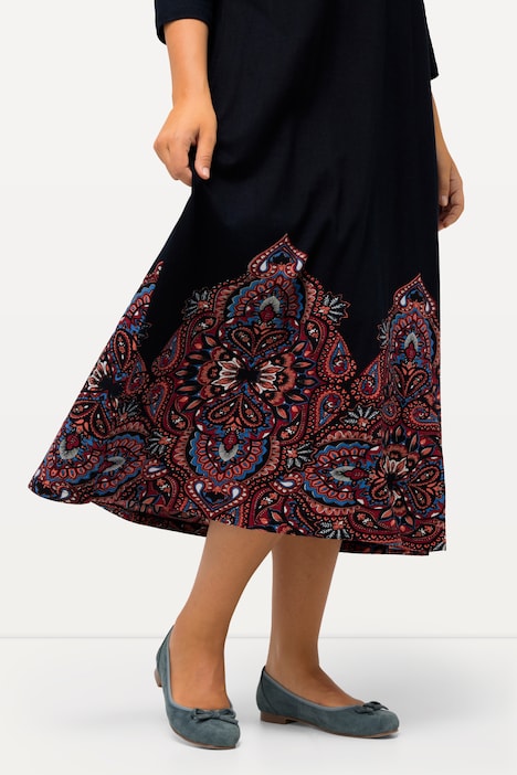 Jerseykleid, Paisleybordüre, Rundhals, 3/4-Arm