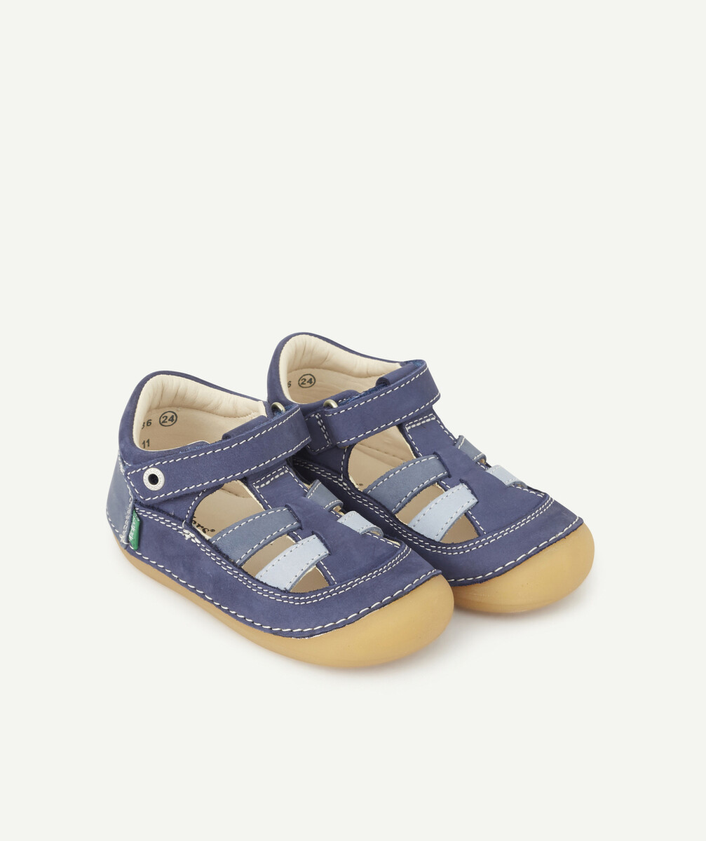KICKERSLES SANDALES PREMIERS PAS EN CUIR AUX NUANCES DE BLEU