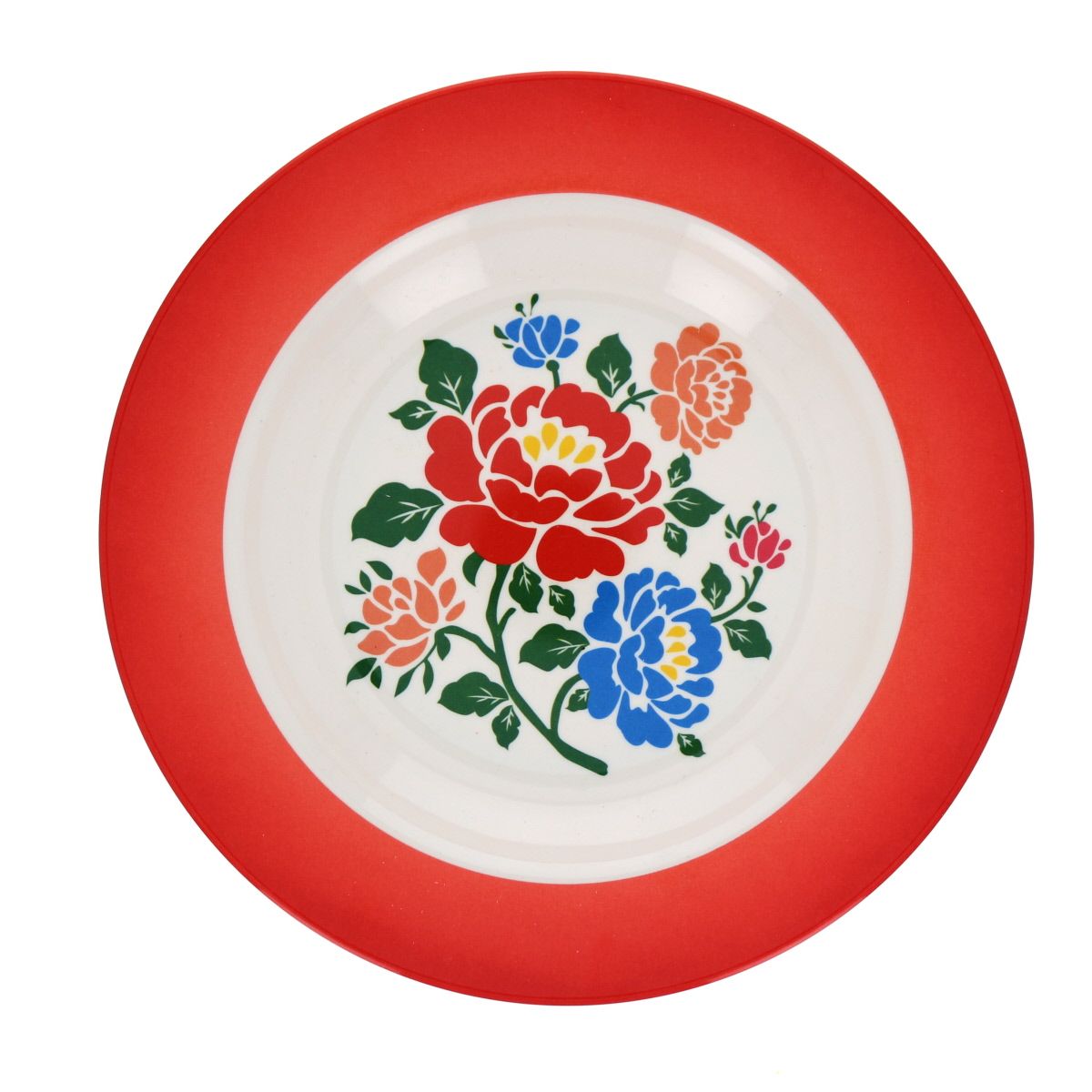 Assiette à fleurs en mélamine rouge Polka Folk Jolie saison