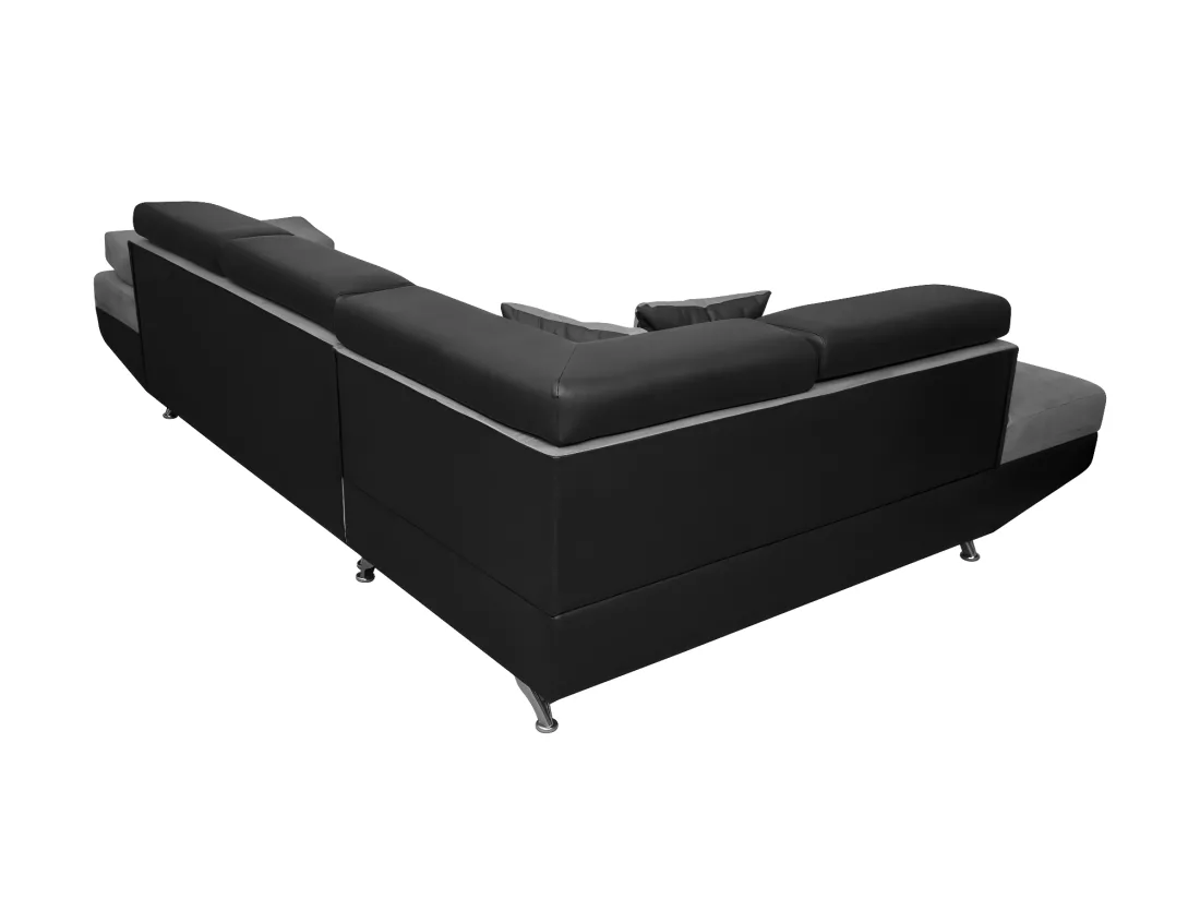 Canapé d'angle gauche 5 places Rio Convertible avec coffre en microfibre et simili - Gris/Noir - L271 x P192 x H70cm - Loungitude
