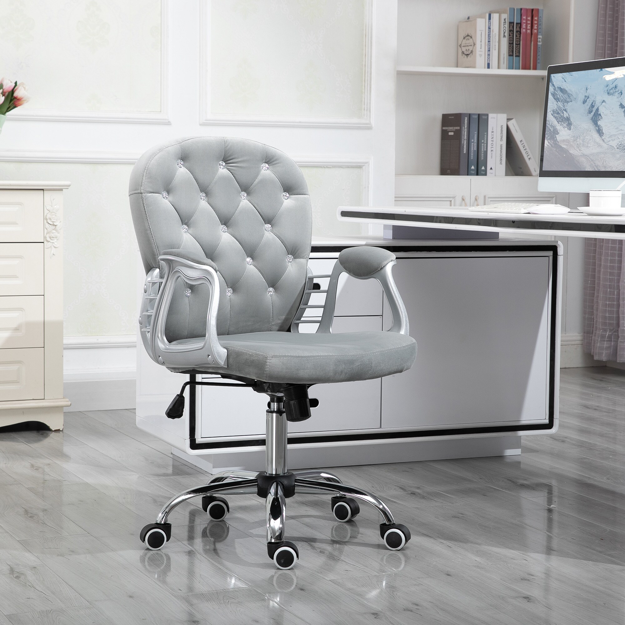 HOMCOM Drehstuhl im eleganten Design grau 60,5 x 59,5 x 95-105 cm (BxTxH)