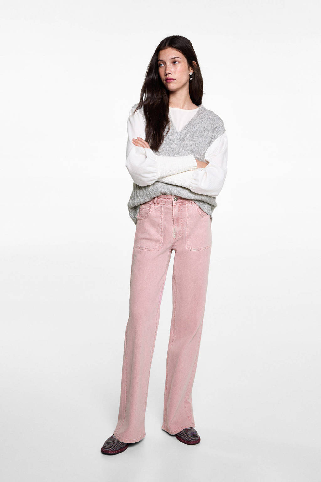 MANGO TEEN wide leg jeans roze