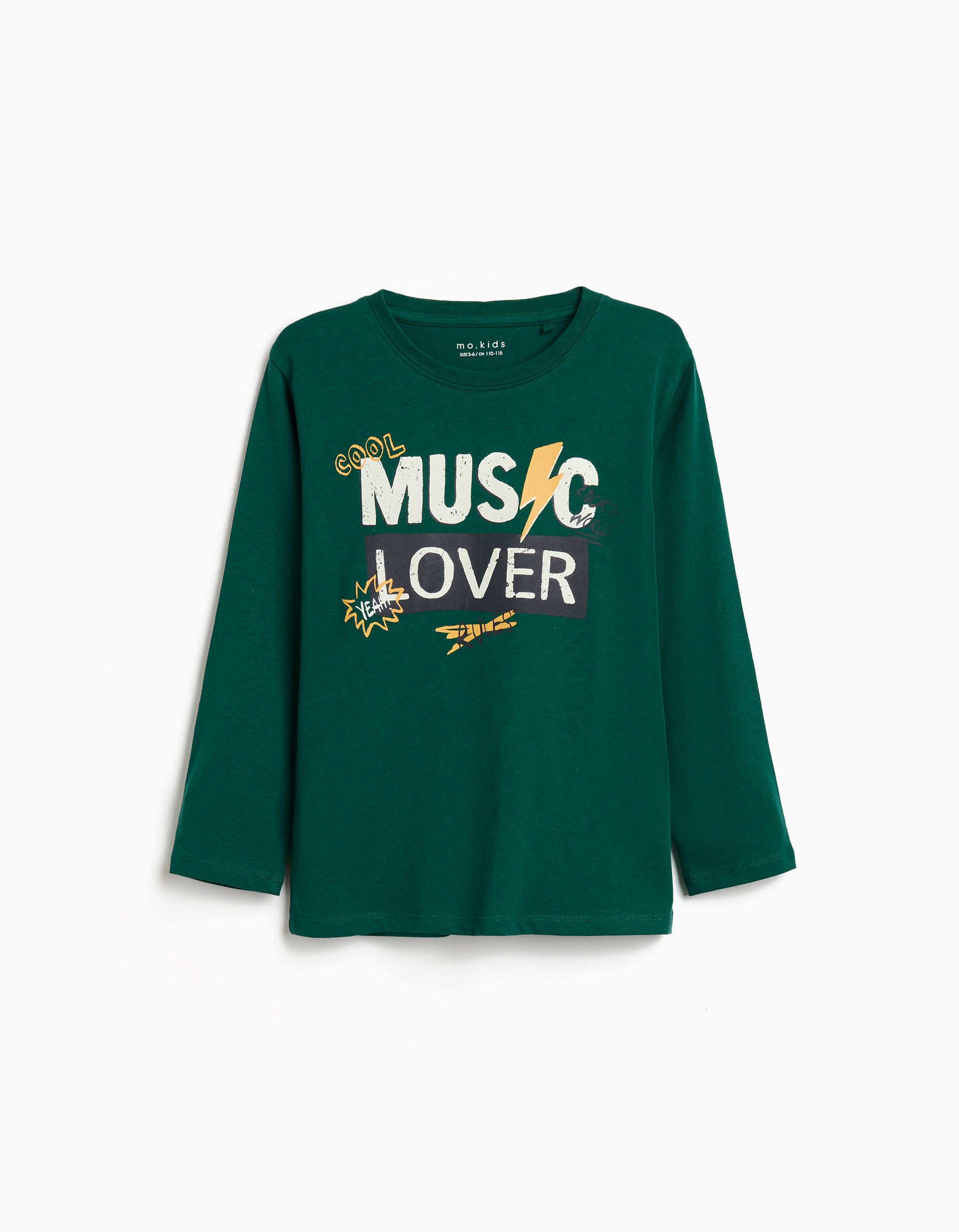 T-shirt Manga Comprida Estampado, Menino, Verde