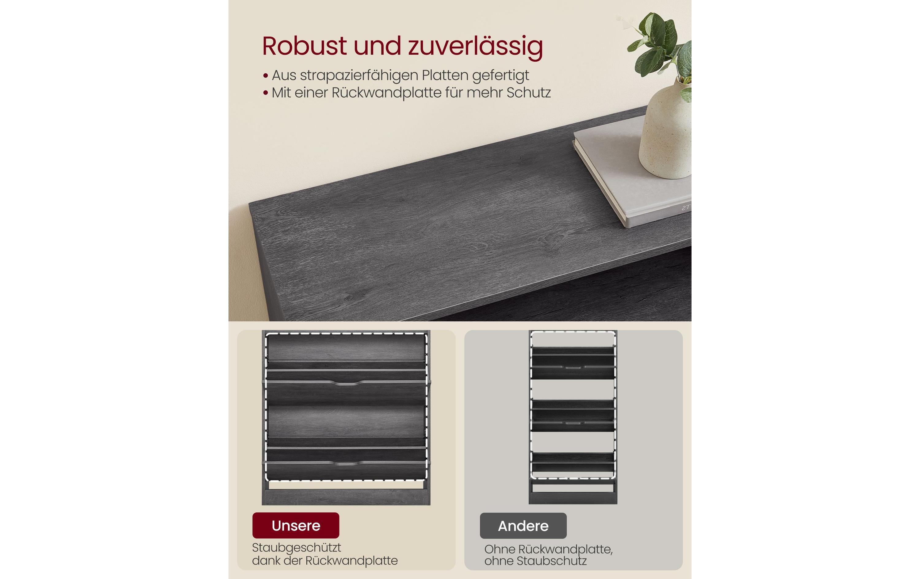 Schuhschrank 80 x 24 x 102 cm, Grau<br>Schuhschrank mit 2 Klappen für 11 bis 16 Schuhen
