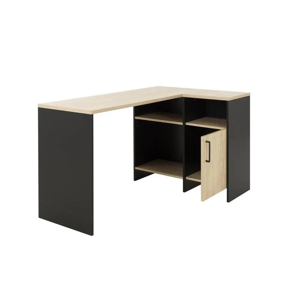 Diagone Hoekbureau Liverpool - 1 deur 3 vakken - Zwart/Eikenkleur