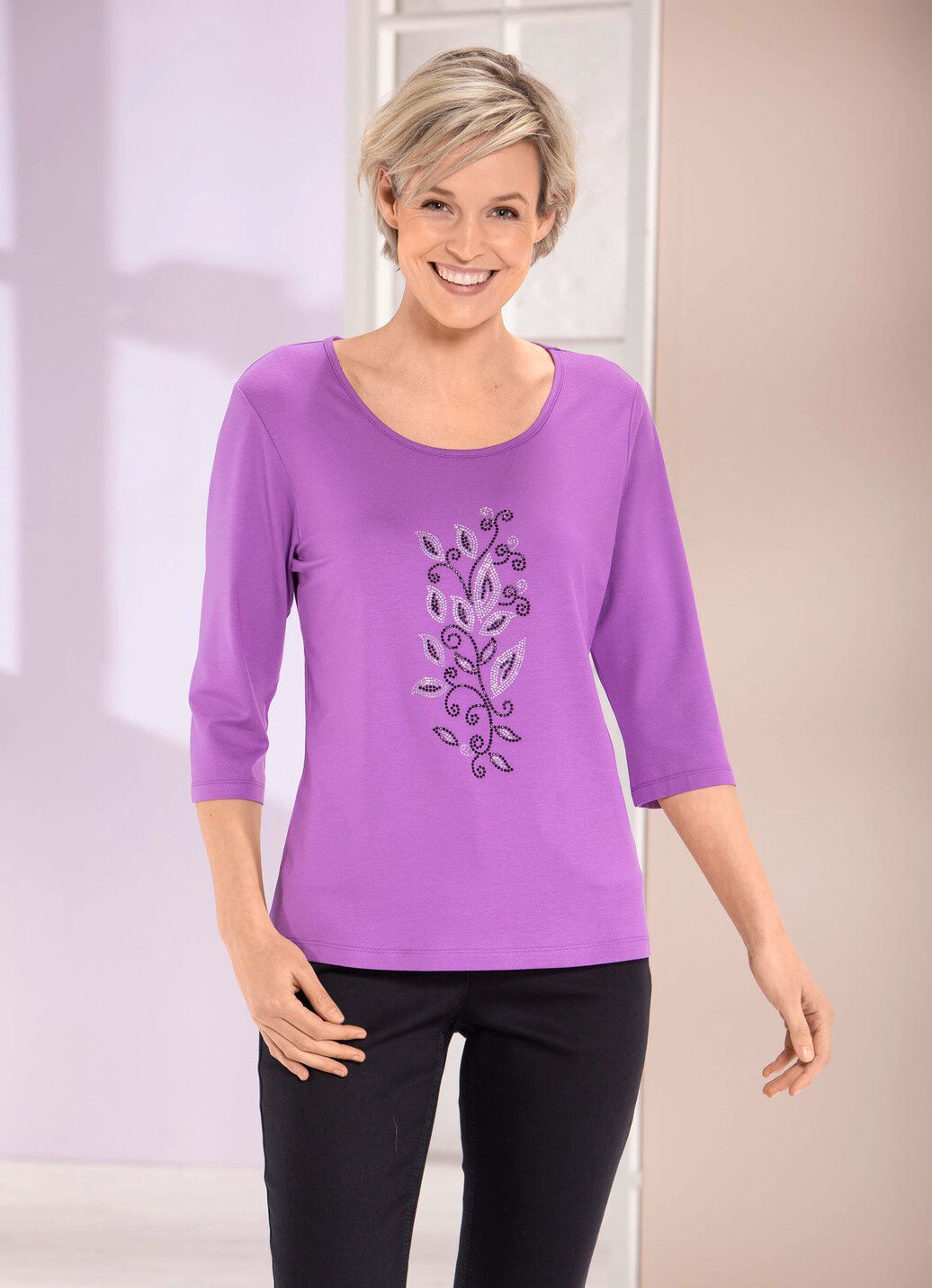 Shirt mit Strasssteinen in 2 Farben