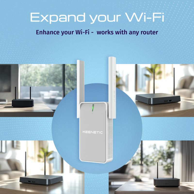 Keenetic Buddy 4 (KN-3211) Amplificateur de portée de Wi-Fi N300 compatible avec un réseau maillé équipé du port Fast Ethernet