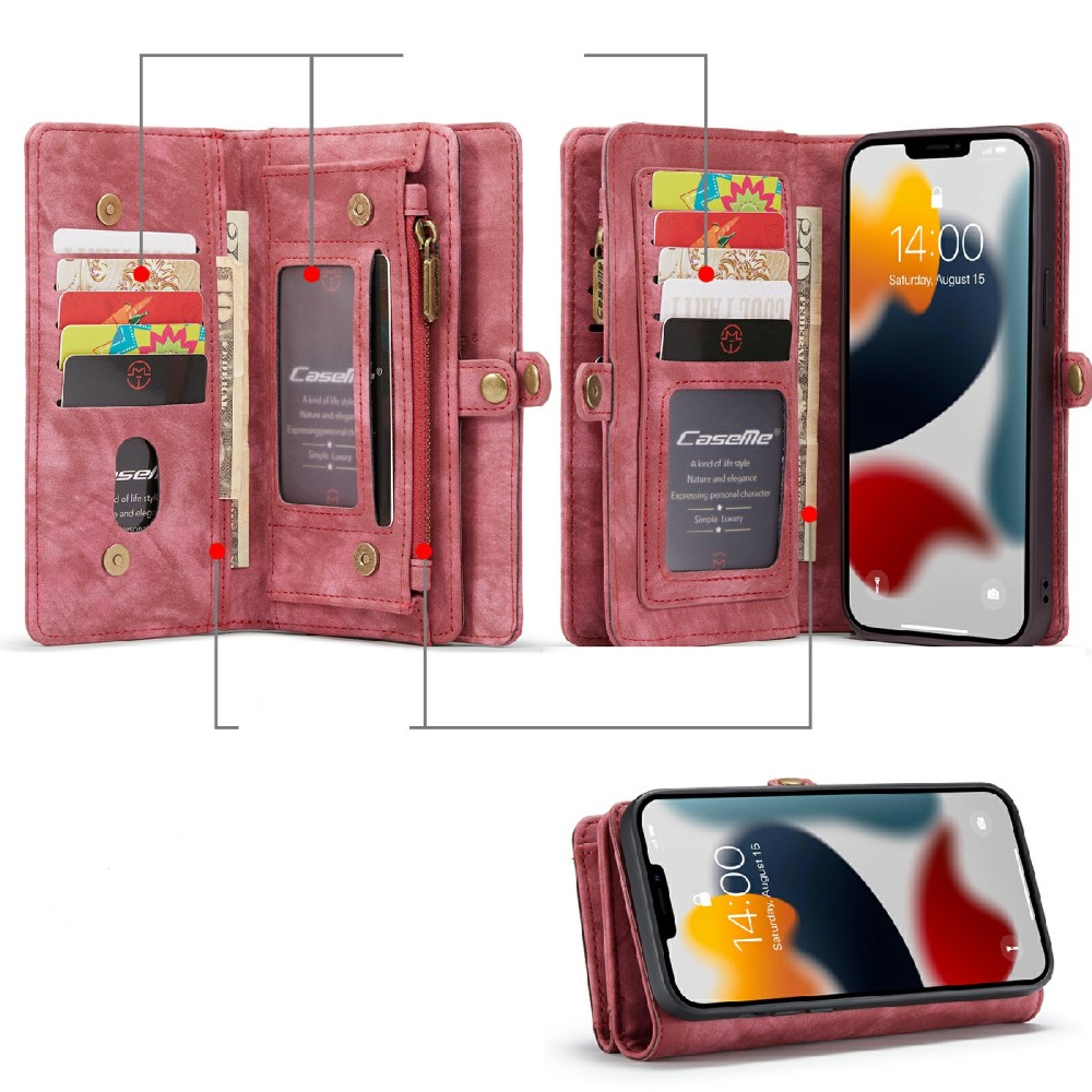iPhone 13 Pro 2in1 Leder Tasche   Magnet Hardcase Karten Etui - Rot