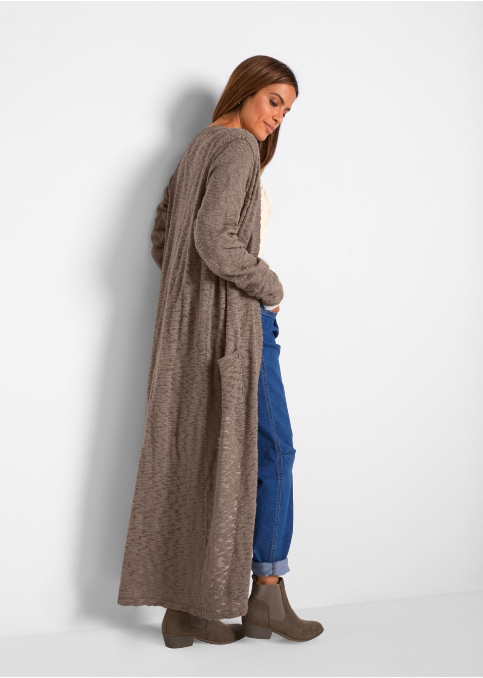 Manteau long en maille, manches longues