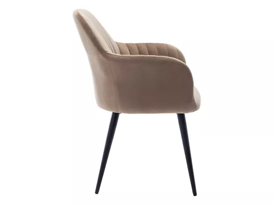Lot de 6 chaises avec accoudoirs en velours et métal noir - Beige - ELEANA