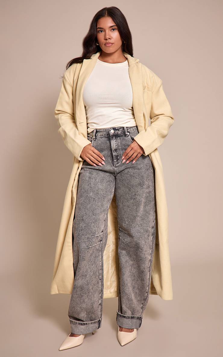 Butter Yellow Manteau Blazer Long Cinché À La Taille Effet Laine Shape